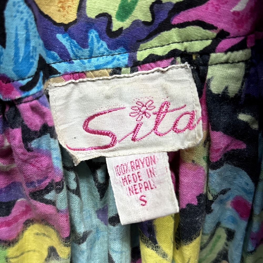 Sita Maxi Dress Womens SMALL Black Floral Rayon‎ Beachy Boho Vintage 80s NEW NWT - Picture 11 of 13